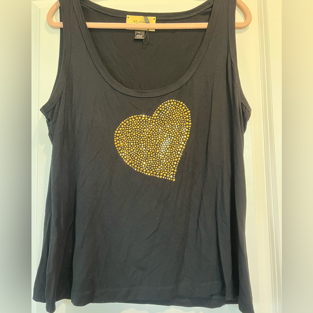 St. John Black Tank Top With Gold Heart Design